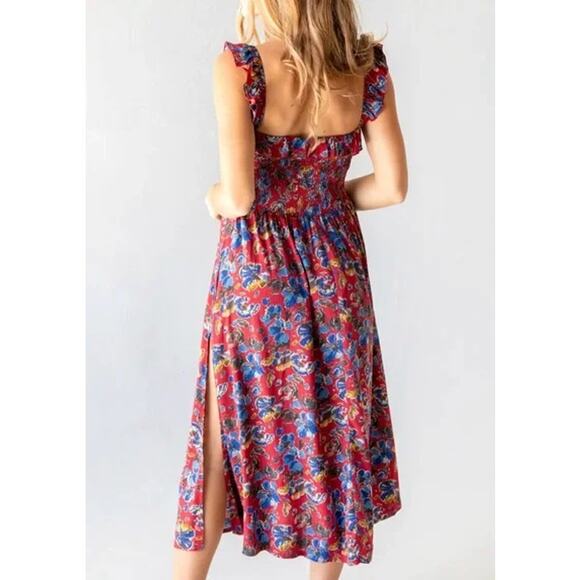 Natural Life Megan Smocked Midi Dress Floral Ruffle Square Neck Sleeveless Boho - Picture 4 of 12
